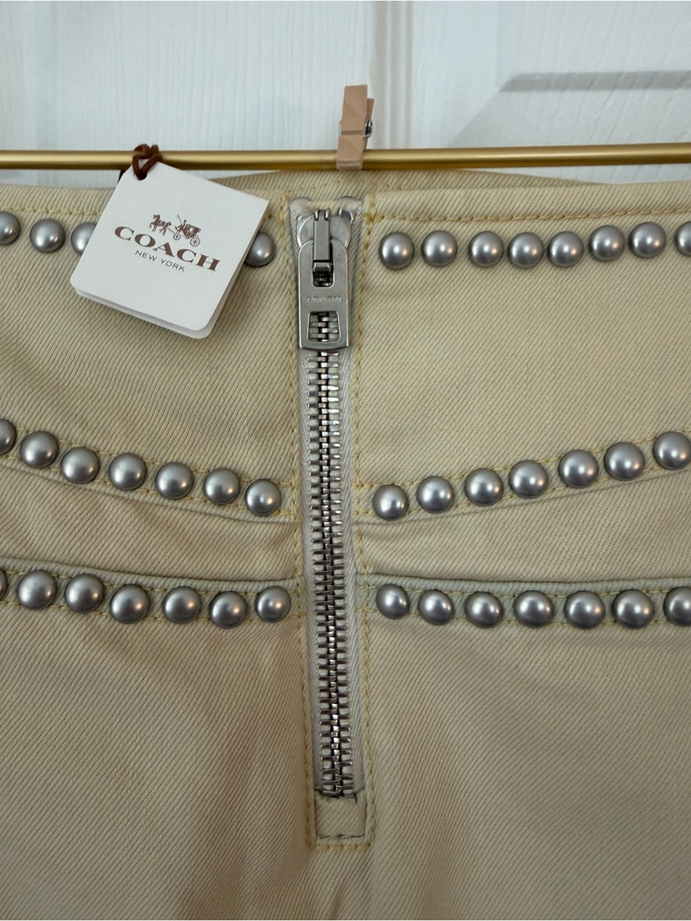 Coach Beige Mini Skirt with Stud Trim - Picture 4 of 6